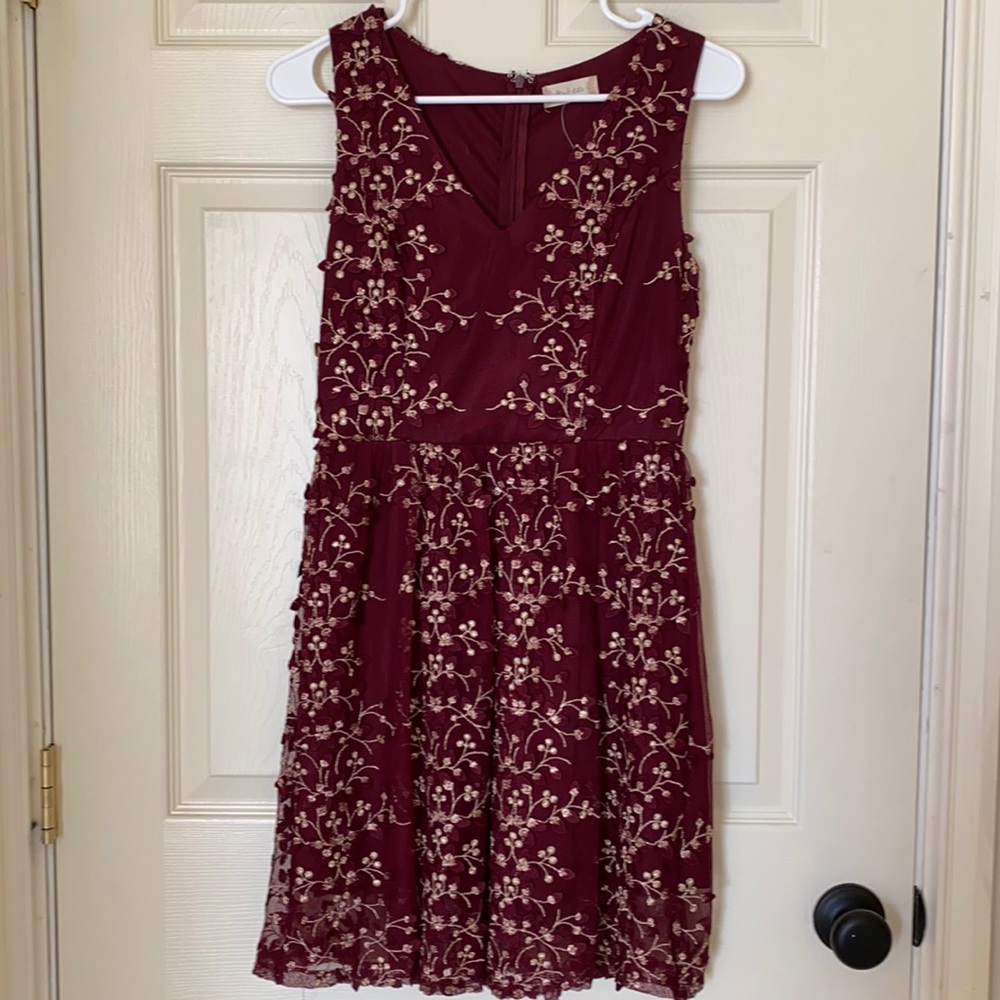 Altar’d State dress with gold and burgundy flowers